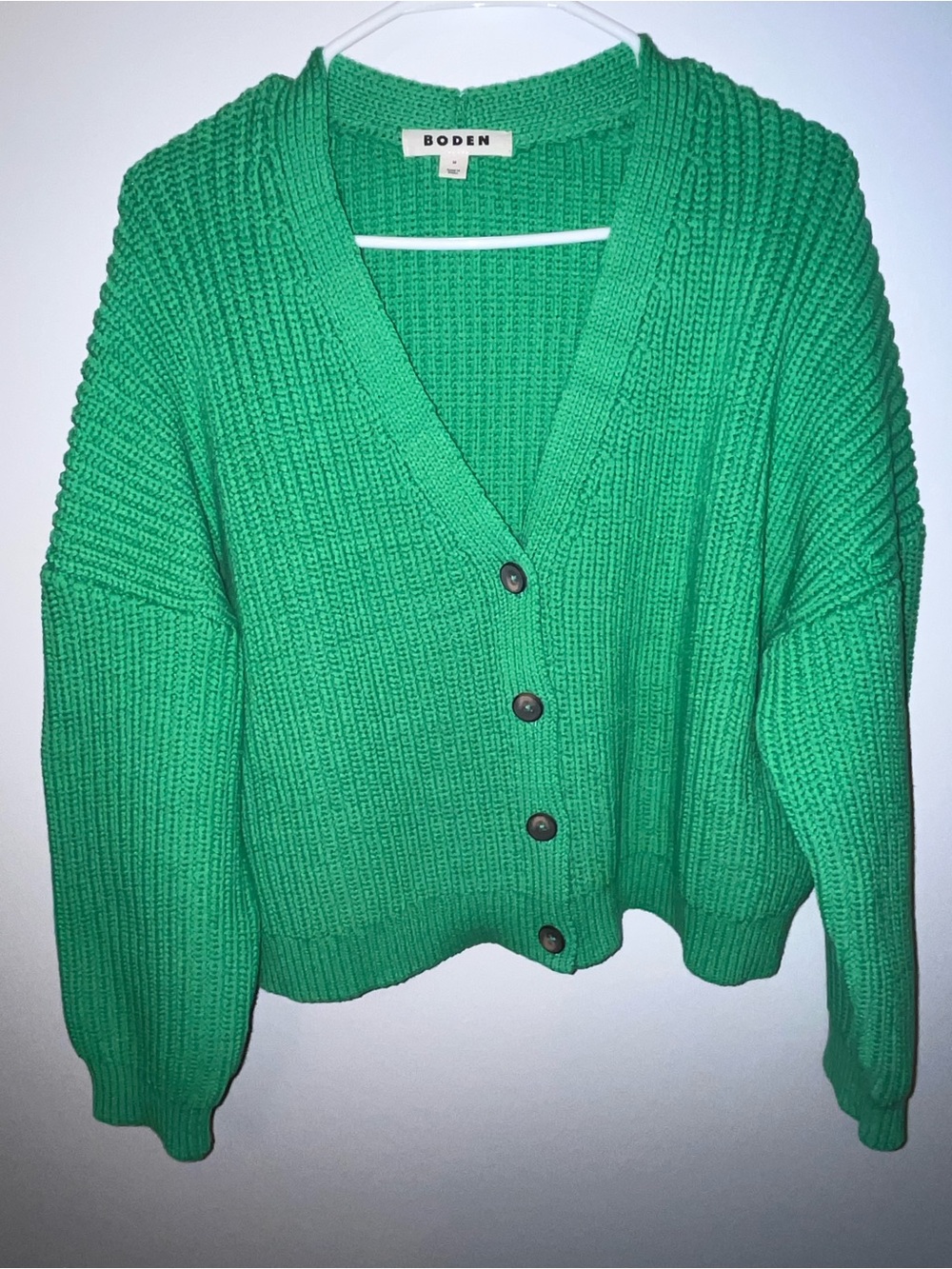 Boden Bright Green Chunky V-Neck Button Cardigan